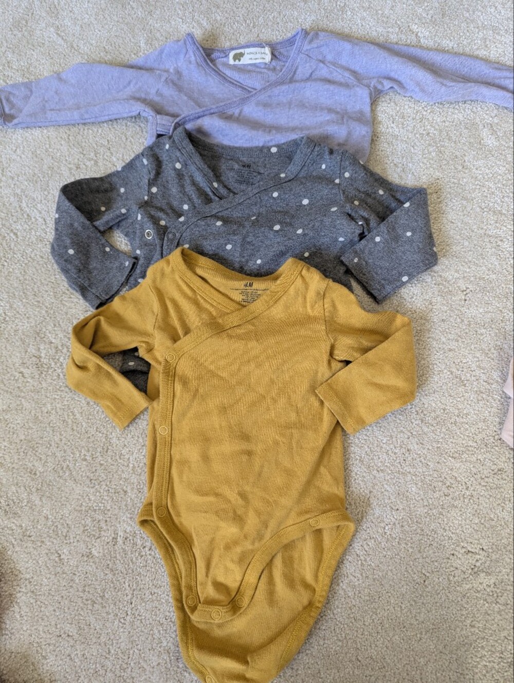 Set of 3:  Organic Cotton full sleeve onsies  H&M and Monica & Andy